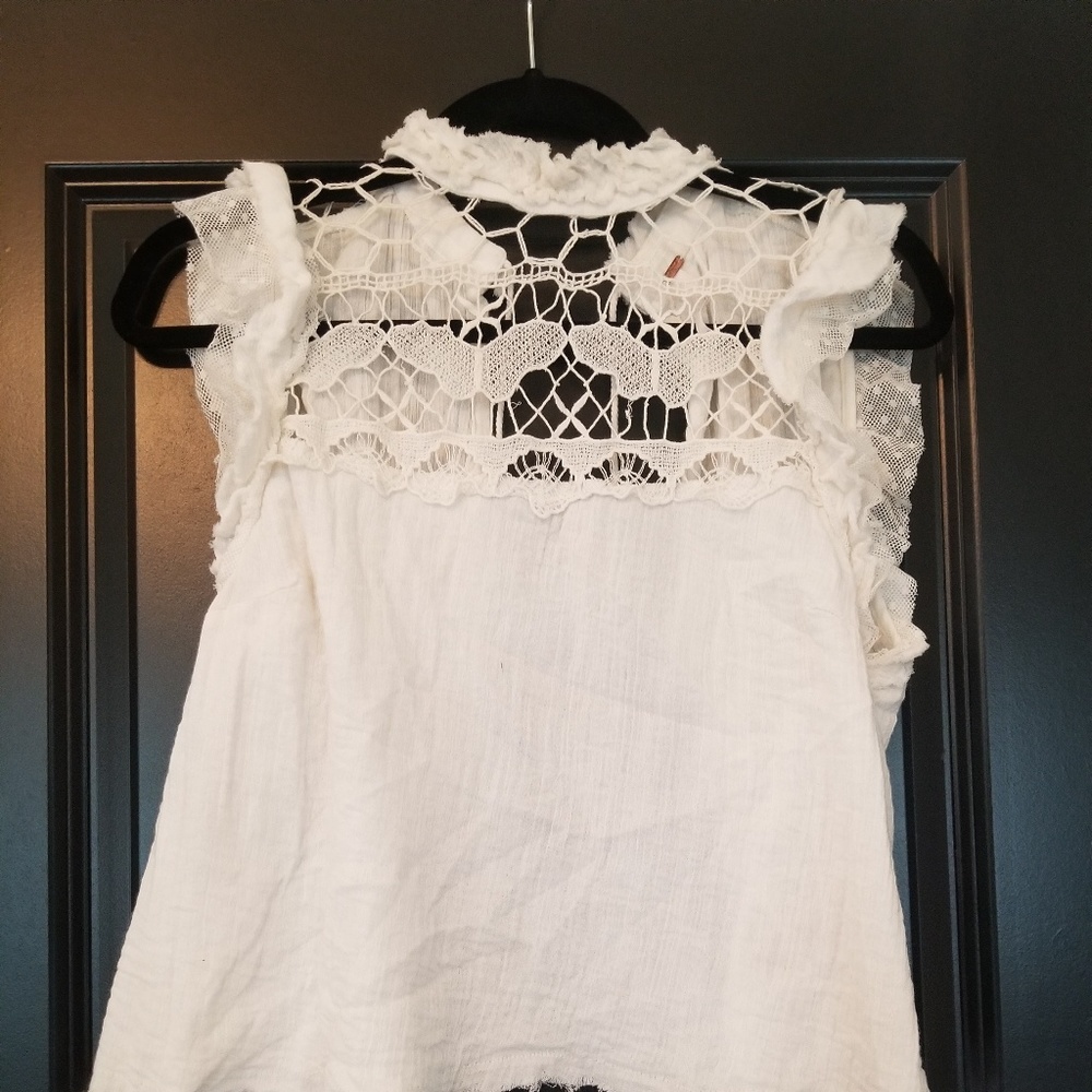 Free people ivory open back gauze shirt
